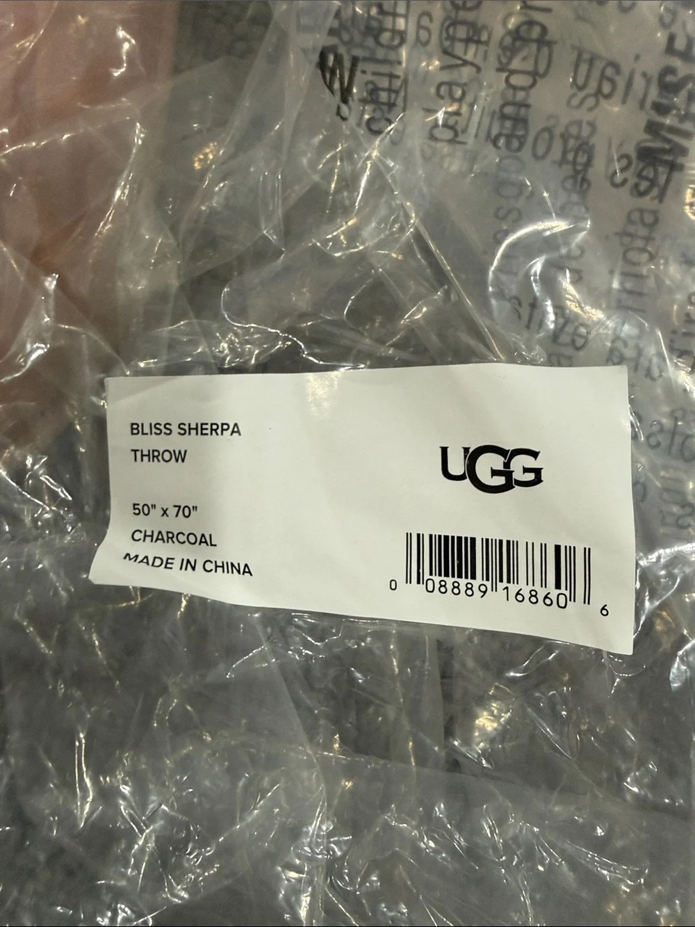 NWT UGG Duffield Throw Charcoal Gray Plush Throw with White Ribbon